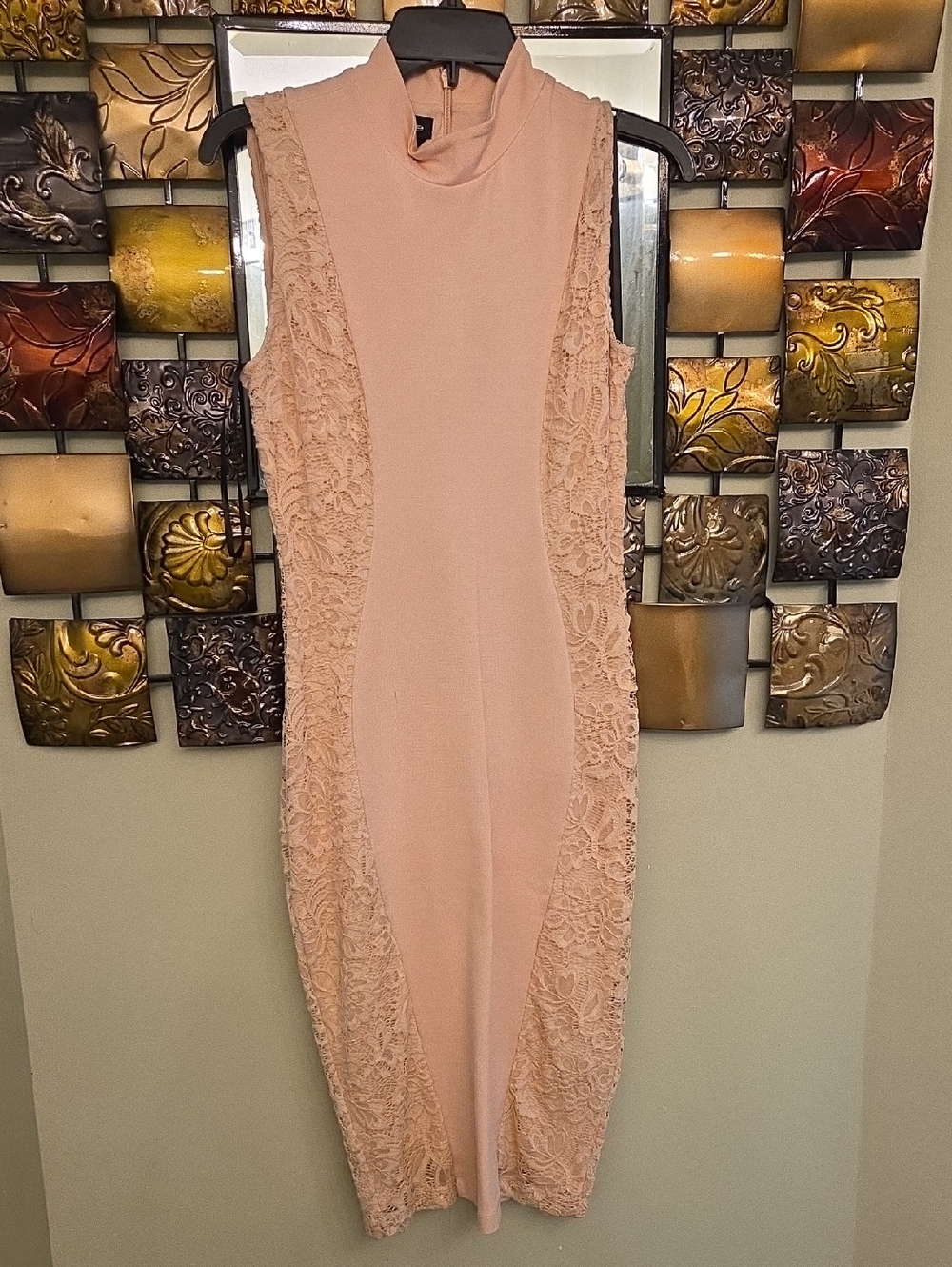 bebe Blush Lace-Panel Midi Bodycon Dress